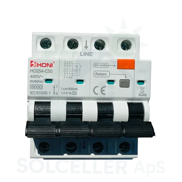 HONI Kombiafbryder RCBO Type-A 4P 35A C35 300mA 6kA IEC61009-1 CE 400V tovejs