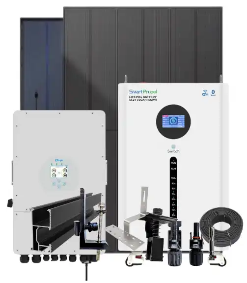 Komplet 6kWp AIKO full-black Solcelleanlæg med 6kW DEYE hybrid inverter og 10 kWh HV 384V batterilager