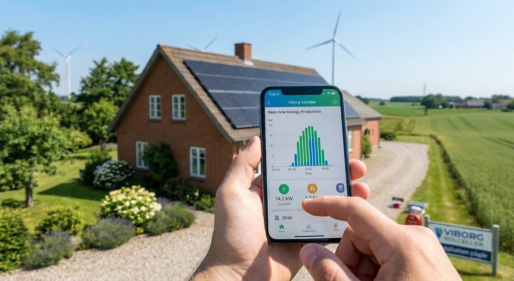 Smartphone med live energiovervågning og time-for-time produktion